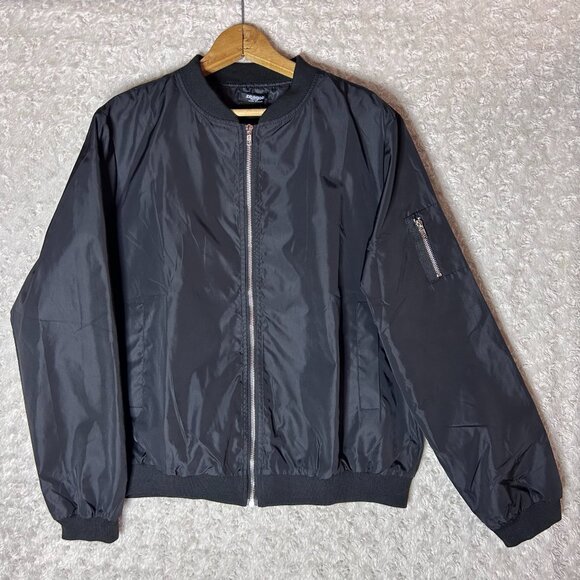 NWT Zeagoo Satin Bomber Jacket Women's Size‎ Large Black Long Sleeve Zipper Up - Picture 1 of 6